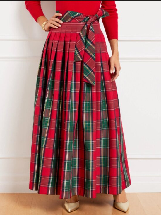 Talbots Dresses & Skirts - Talbots Holiday Maxi Skirt Size 10 Red Gold Plaid Preppy Christmas Full Maxi